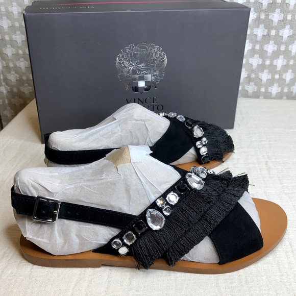 VINCE CAMUTO NEW Black Silver Gem Fringe Sandal 9 - Picture 6 of 7